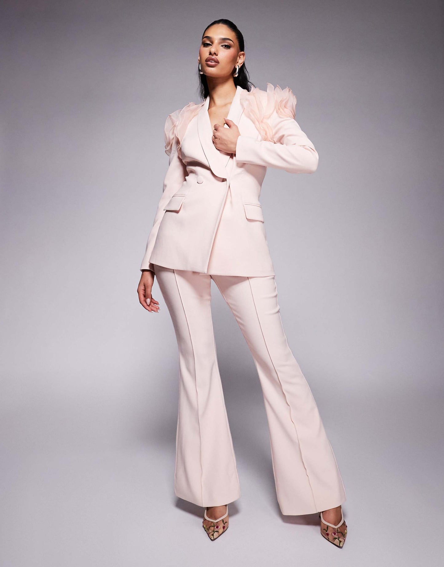 Tailored Fit And Flare Trousers Co-Ord Light Pink