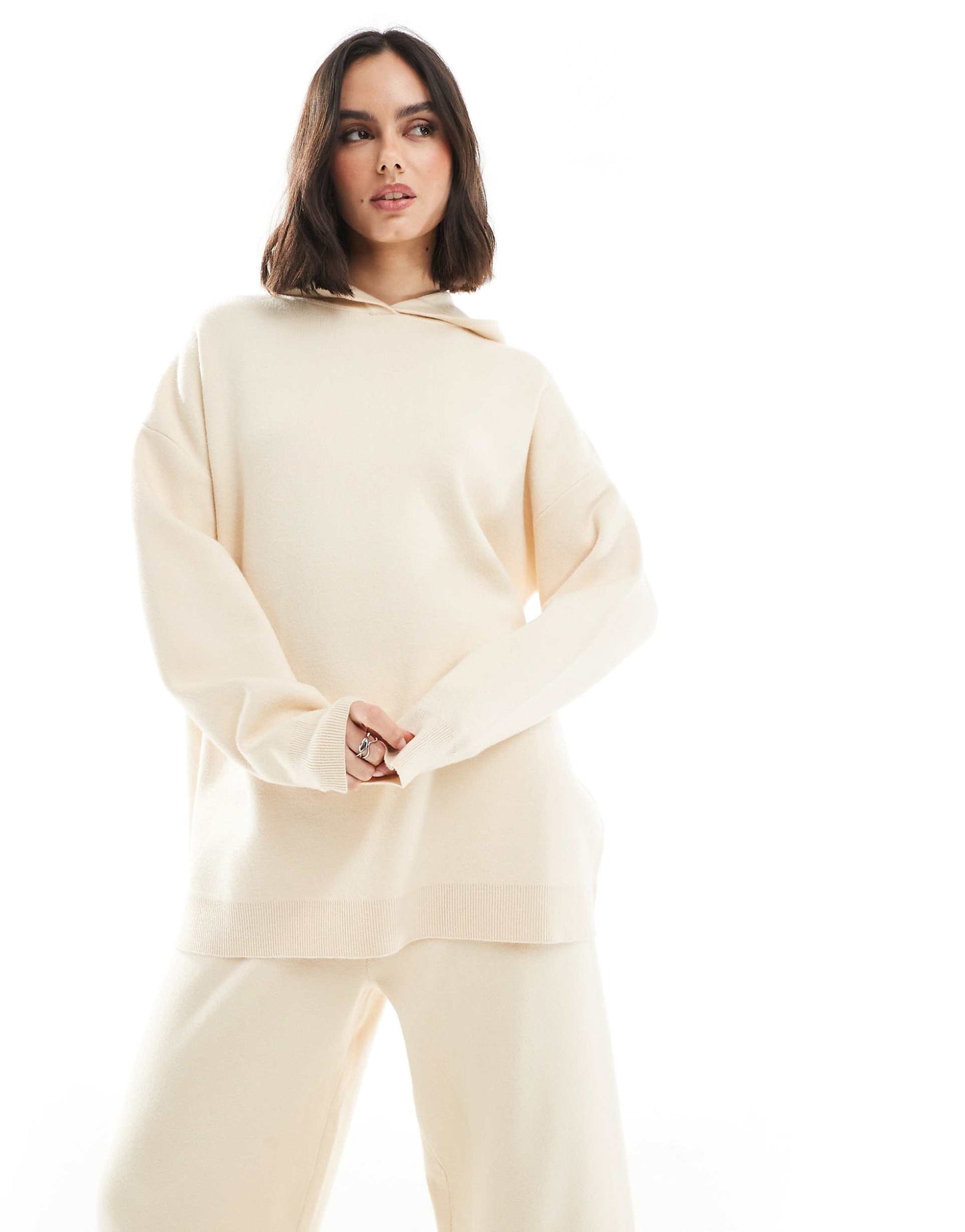 Knit Rib Hem Hoodie