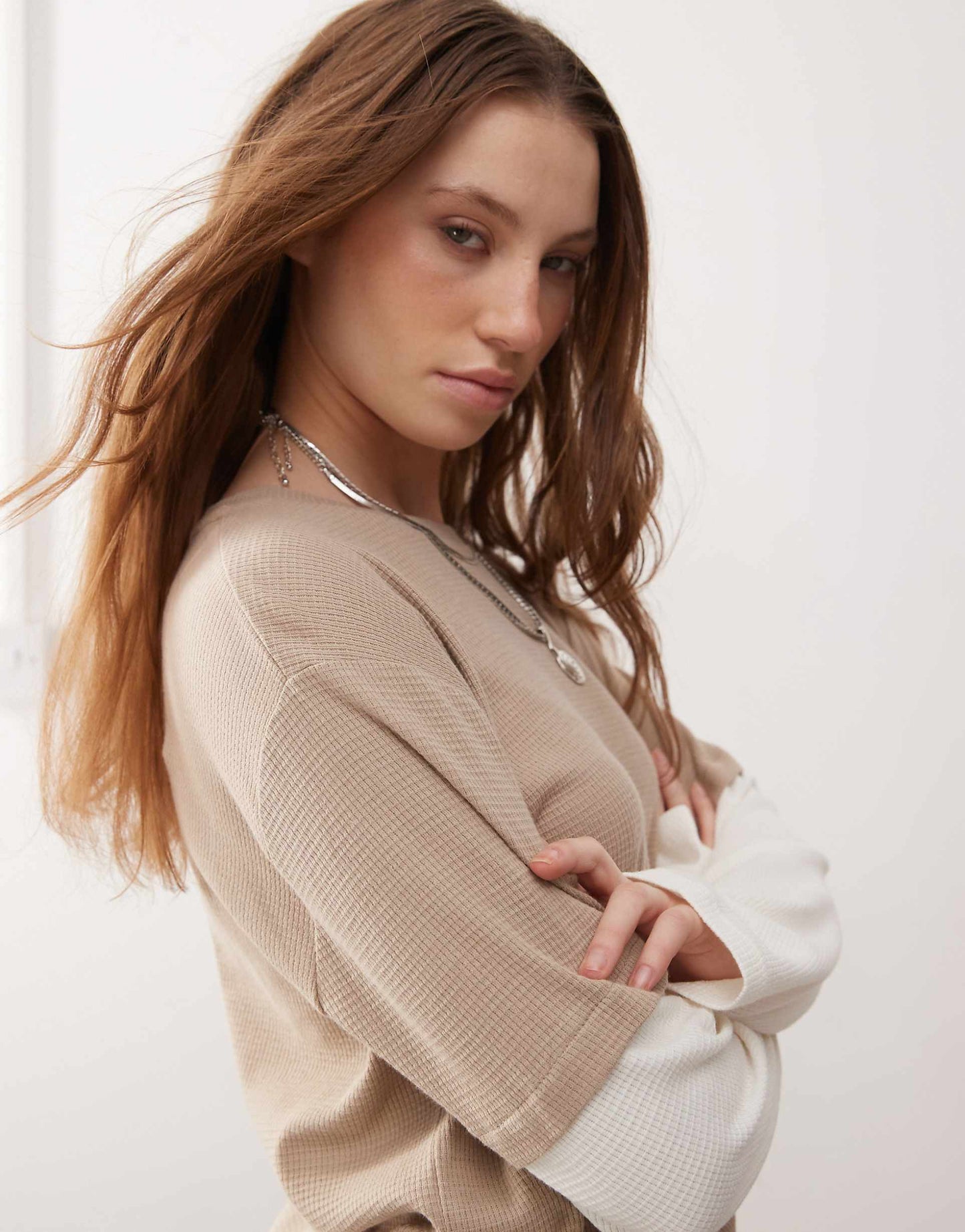 Layered Waffle Long Sleeve Top