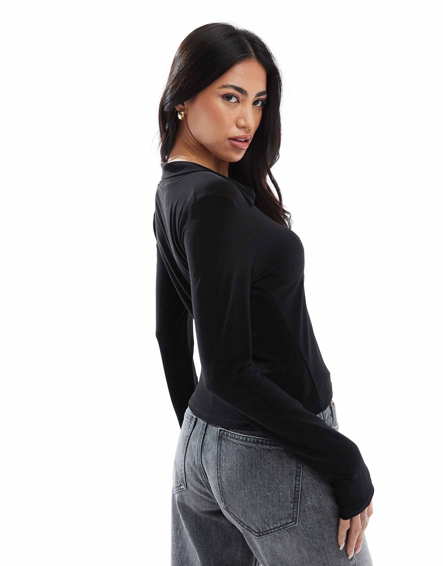 Collared Long Sleeve Jersey Top