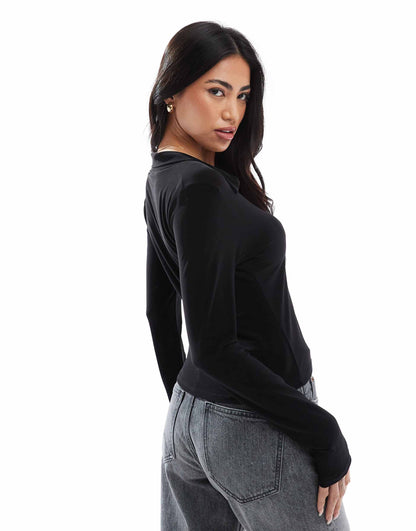 Collared Long Sleeve Jersey Top