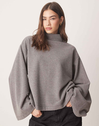 Soft Touch Wide Sleeve Roll Neck Top