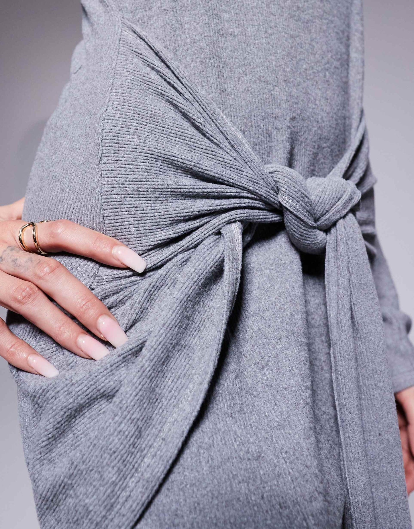 Ribbed Slash Neck Long Sleeve Twist Front Midi Dress