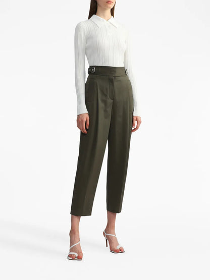 High-Waisted Belted Cropped Trousers