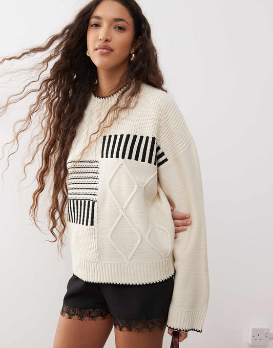 Patchwork Knitted Cable Jumper
