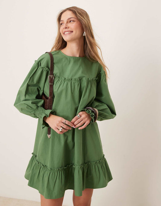 Crew Neck Poplin Mini Dress