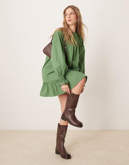 Crew Neck Poplin Mini Dress