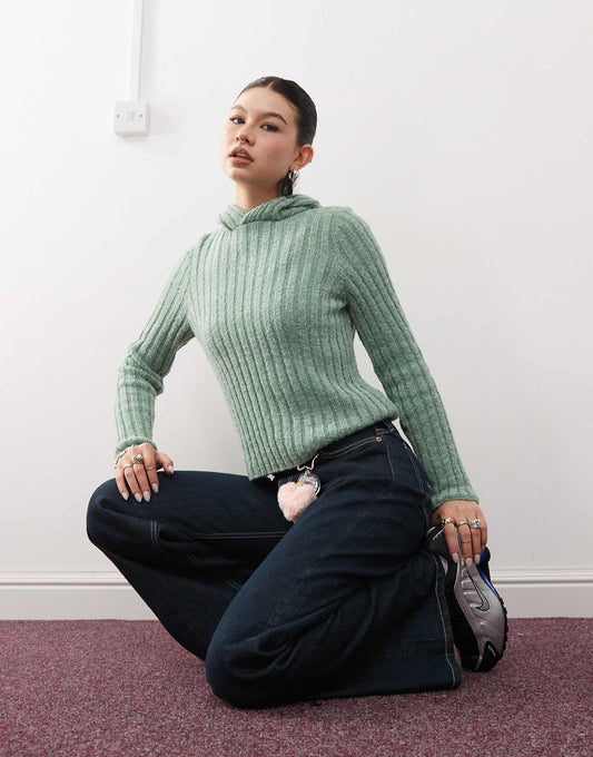 Fluffy Rib Knitted Hoodie