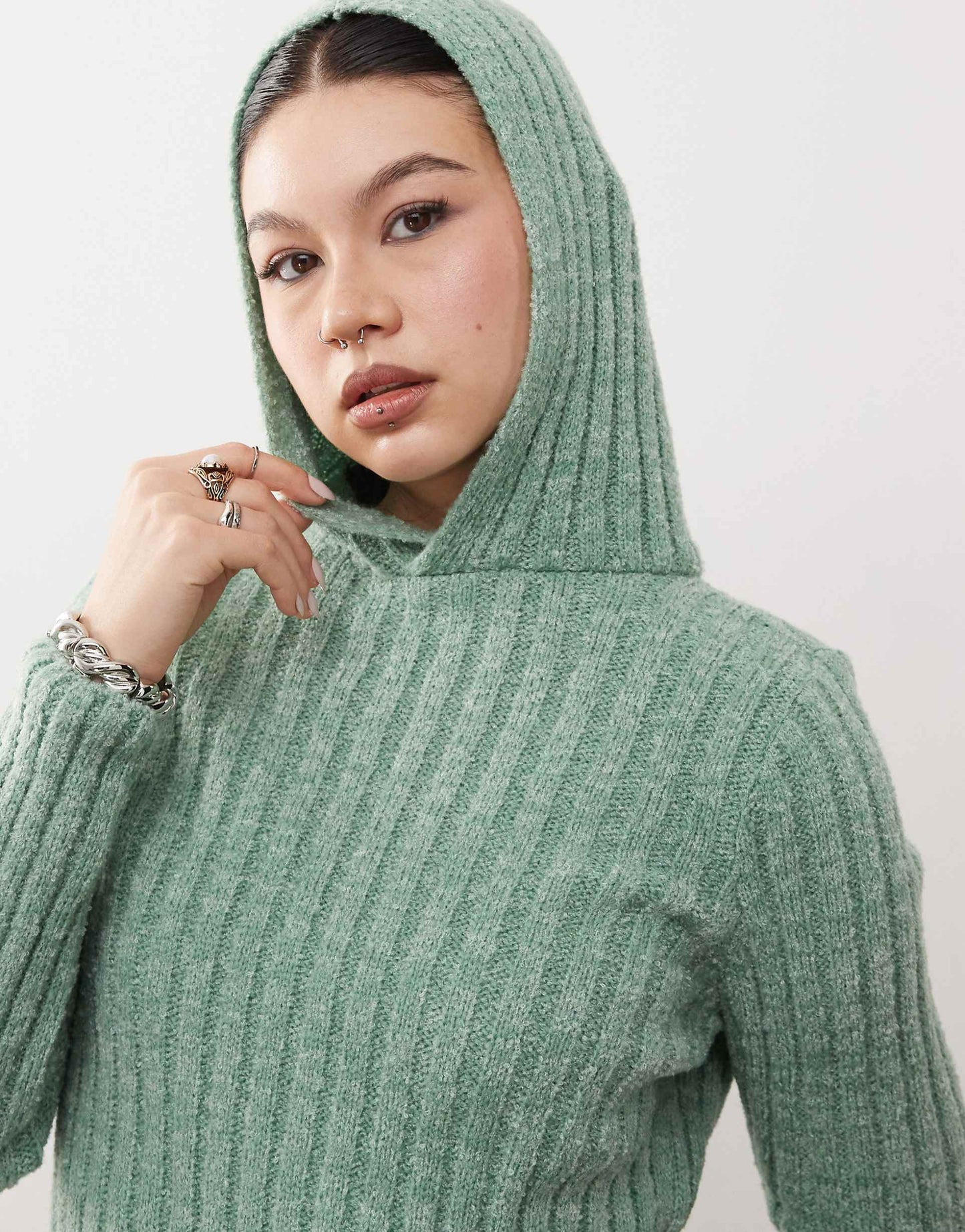 Fluffy Rib Knitted Hoodie