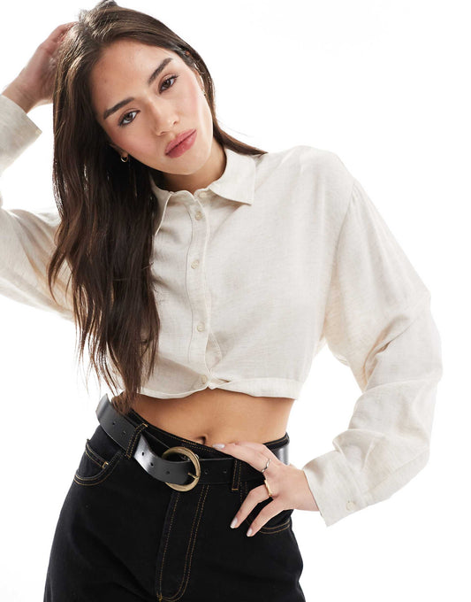 Cropped Shirt With Turn Up Hem