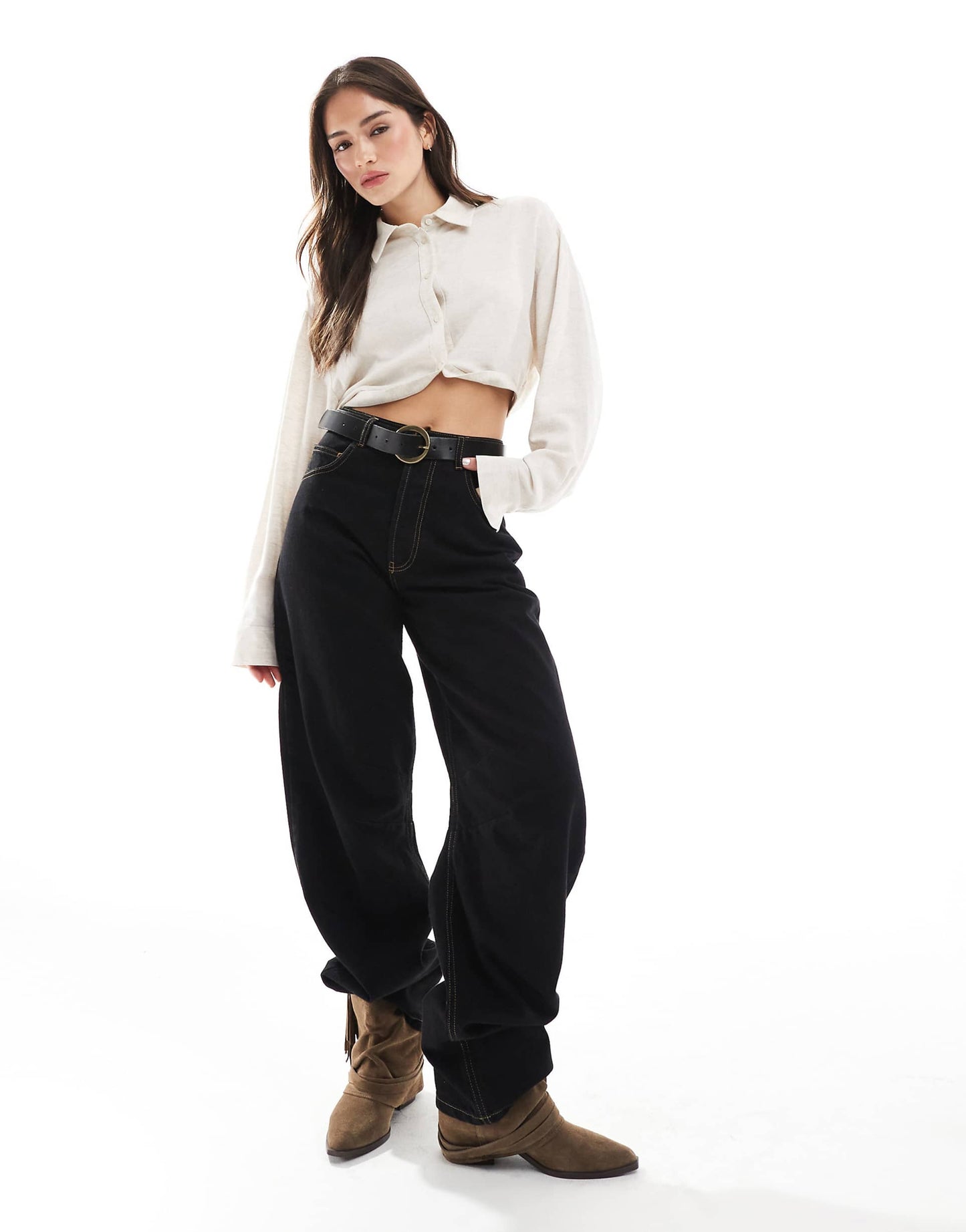 Cropped Shirt With Turn Up Hem