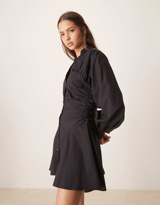 Ruched Panel Mini Shirt Dress