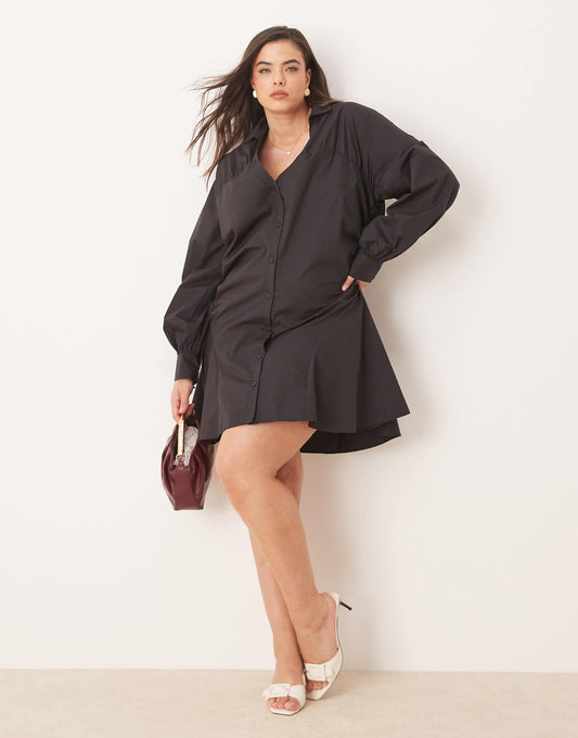 Curve Ruched Panel Mini Shirt Dress