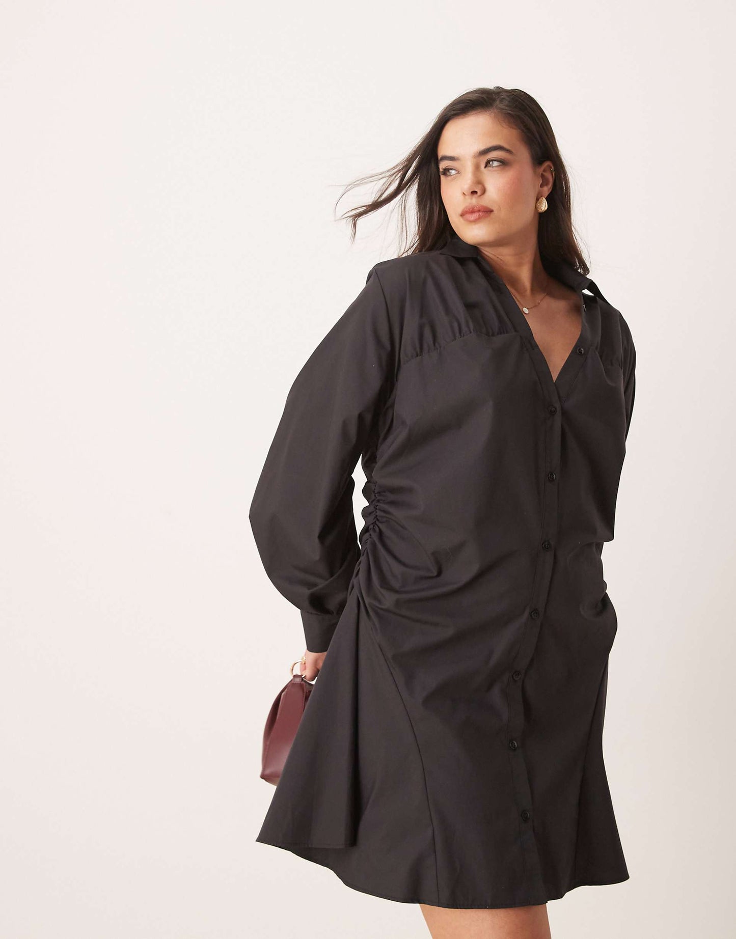Curve Ruched Panel Mini Shirt Dress