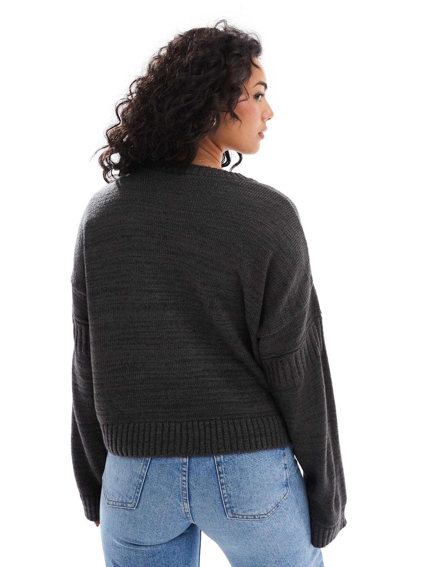 Crew Neck Jumper With Rib Sleeve Detail