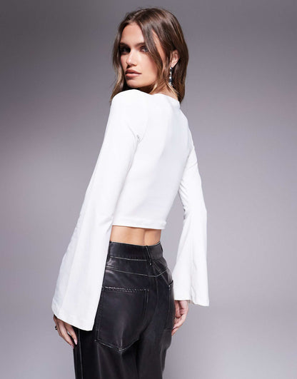 Cowl Neck Corset Long Sleeve Top