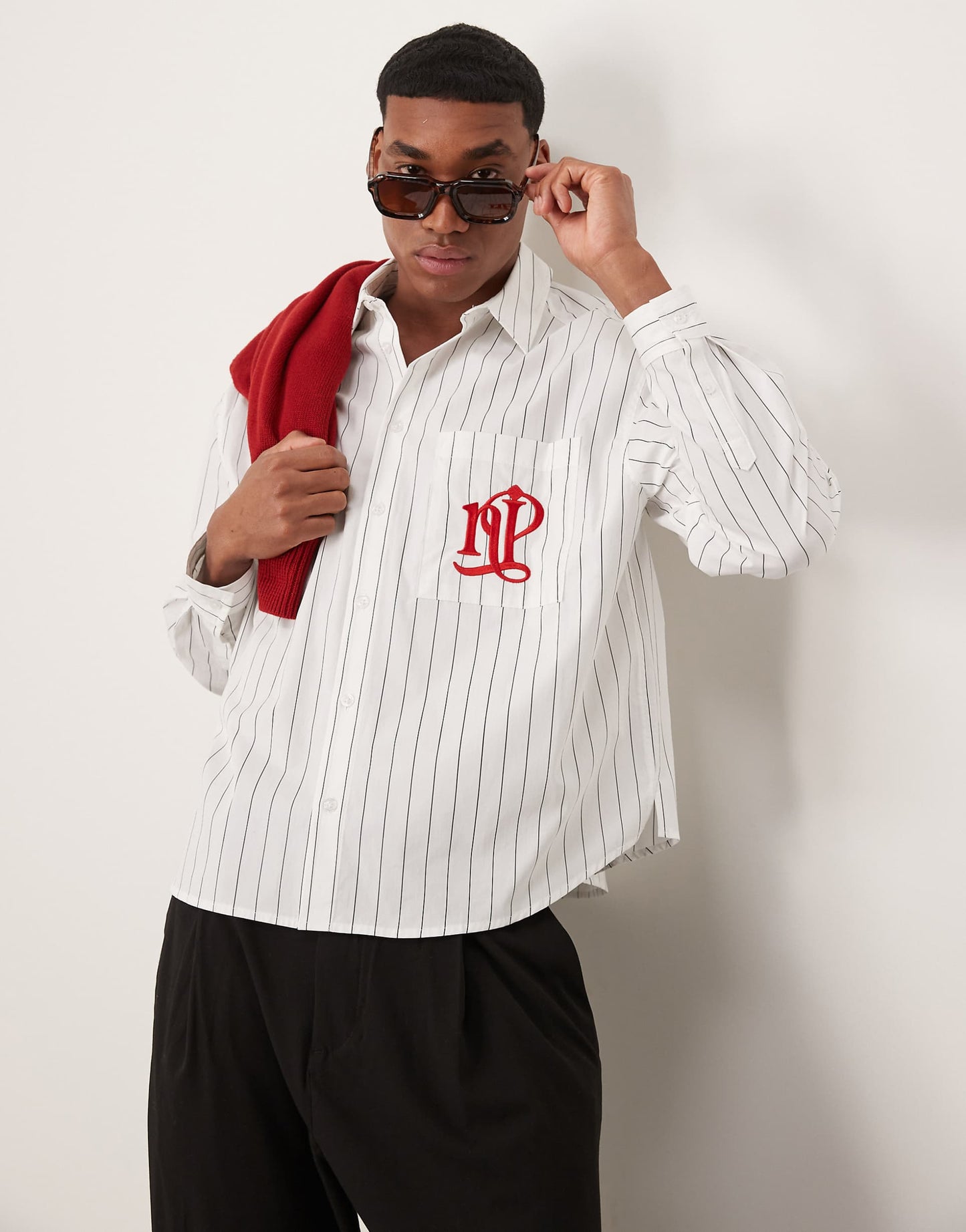 Oversized Shirt With Curved Hem With Embroidery