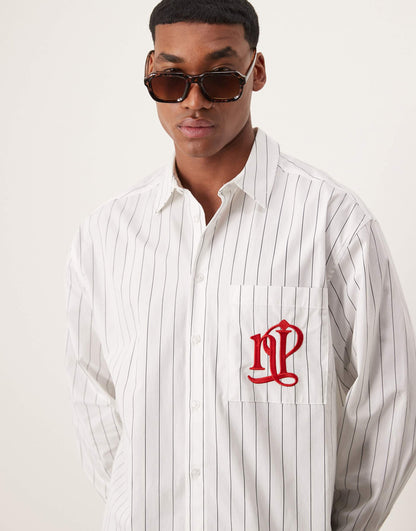 Oversized Shirt With Curved Hem With Embroidery