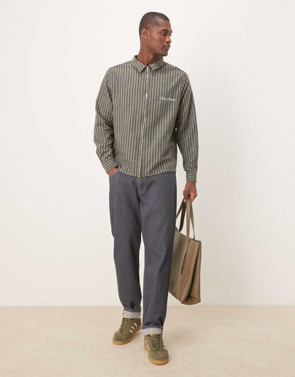 Relaxed Boxy Zip Through Shirt With Embroidery