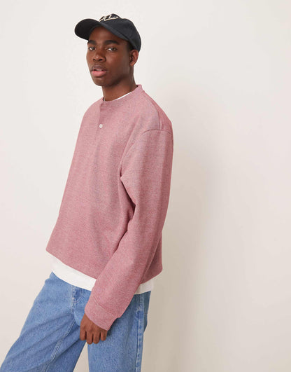 Oversized Boxy Pique Jumper With Henley Neck