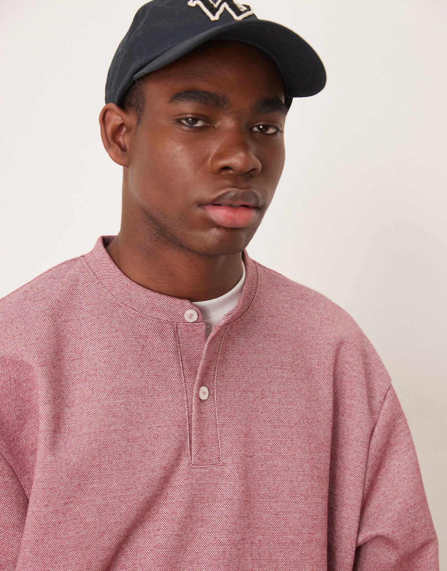 Oversized Boxy Pique Jumper With Henley Neck