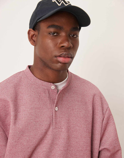Oversized Boxy Pique Jumper With Henley Neck