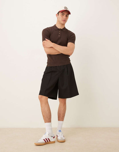 Muscle Fit Knitted Rib Polo T-Shirt