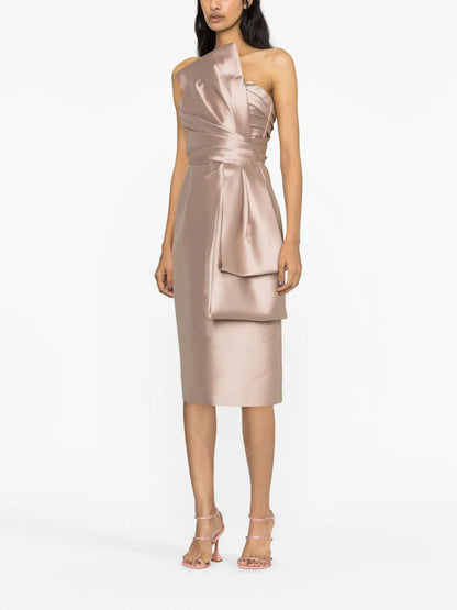 Strapless Draped Midi Dress