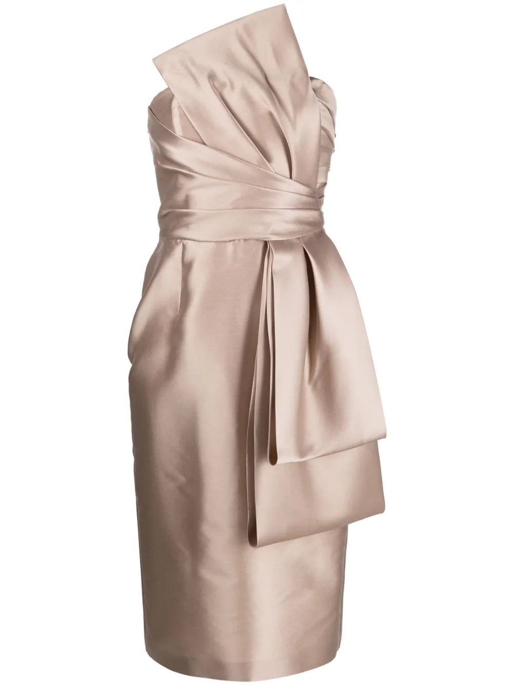 Strapless Draped Midi Dress