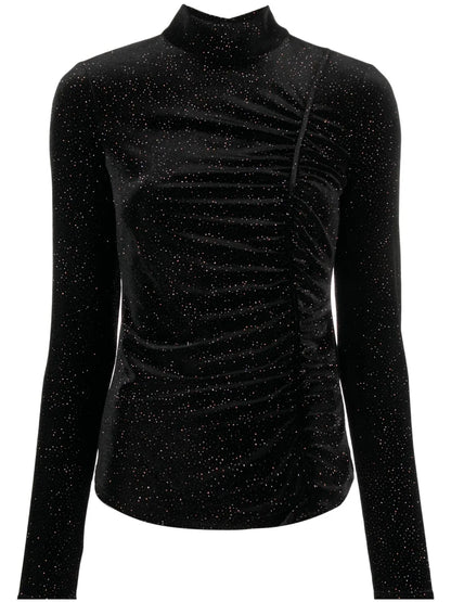 Glitter-Detail Cut-Out Velvet T-Shirt