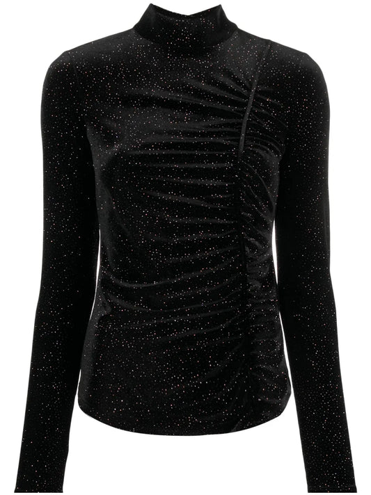 Glitter-Detail Cut-Out Velvet T-Shirt