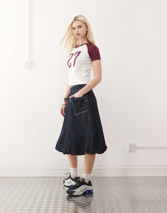 Bubble Hem Midi Skirt