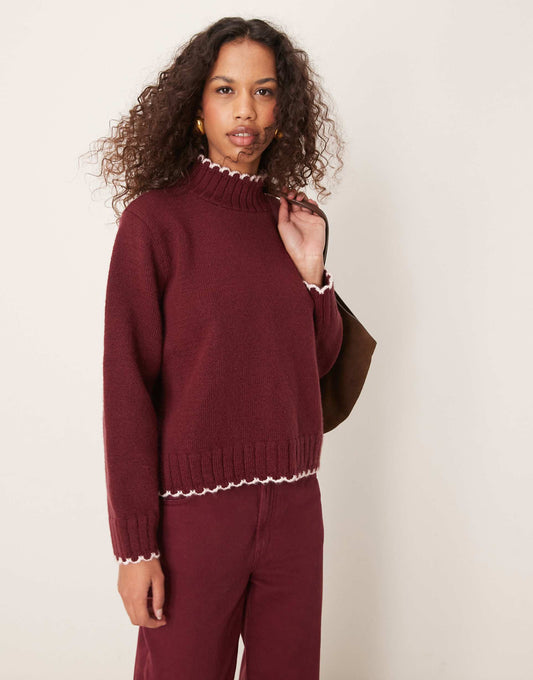 Blanket Stitch High Neck Jumper