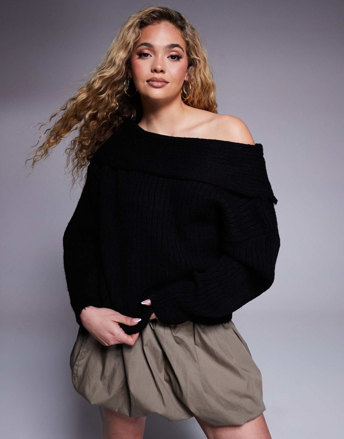 Oversized Knitted Off Shoulder Jumper