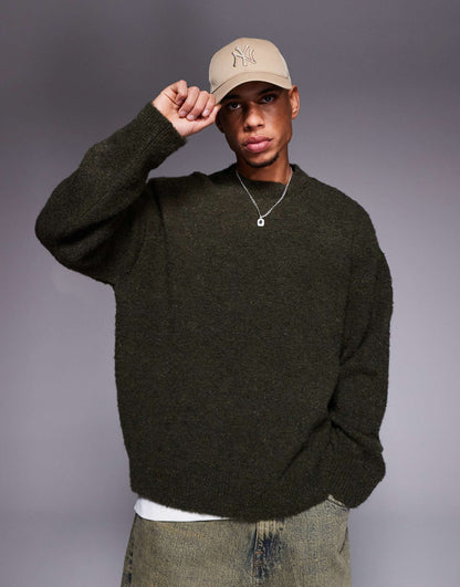 Oversized Boxy Fit Textured Knitted Crew Neck Jumper