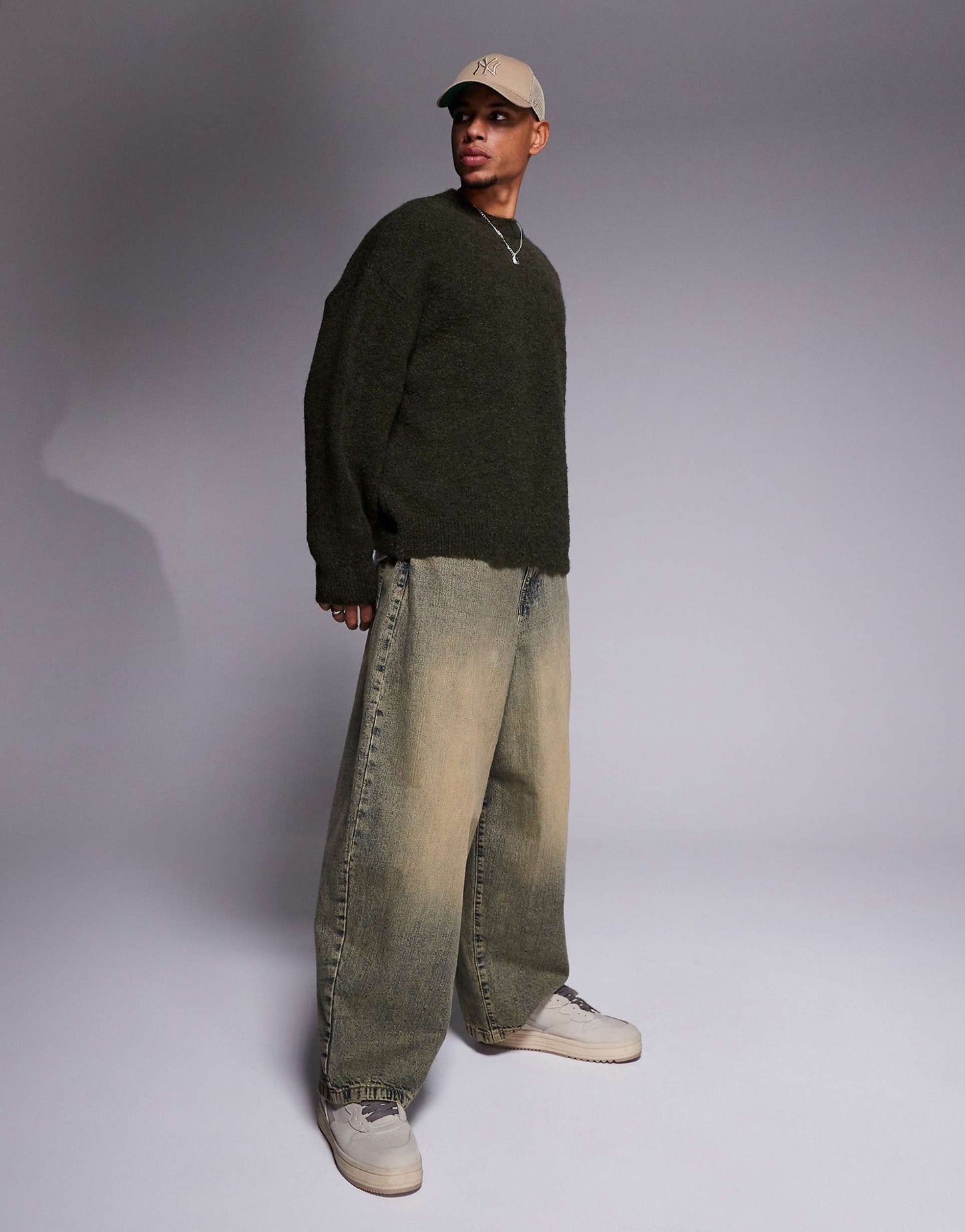 Oversized Boxy Fit Textured Knitted Crew Neck Jumper