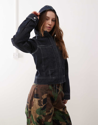 Fitted Denim Jacket With Hood