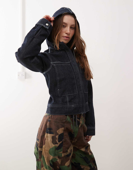 Fitted Denim Jacket With Hood