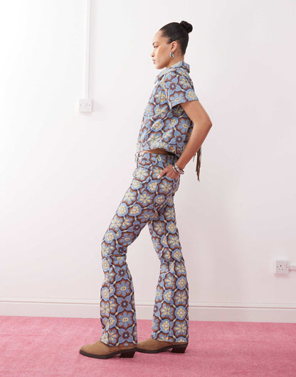 Co-Ord Bootcut 70S Print Jeans