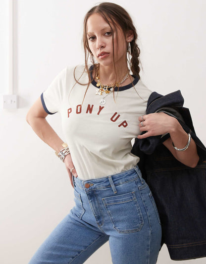 Pony Up Print Ringer T-Shirt