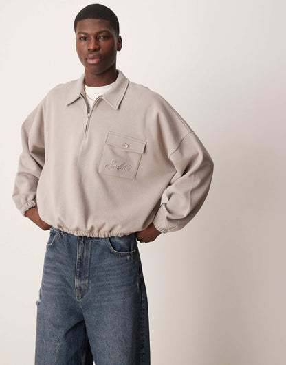 Oversized Boxy Polo Jumper With Embroidered Pocket