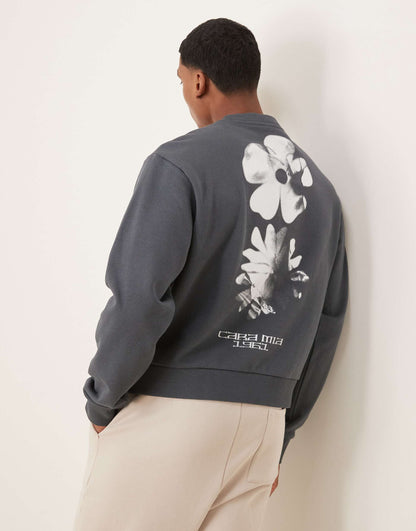 Oversized Boxy Sweatshirt With Floral Print