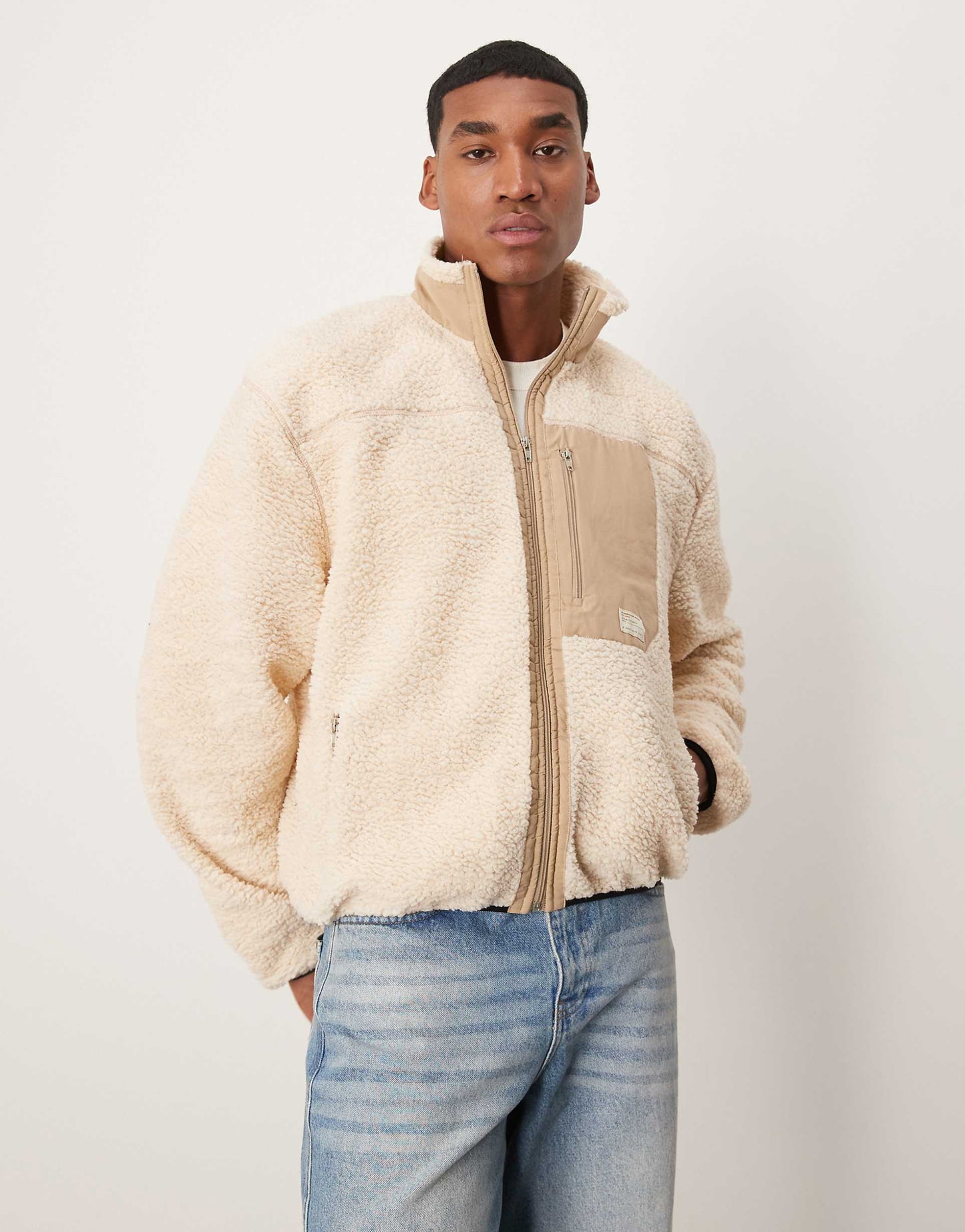 Oversized Boxy Zip Through Jacket With Contrast Pocket