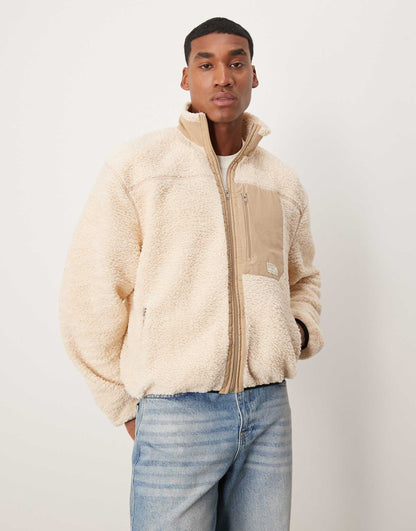 Oversized Boxy Zip Through Jacket With Contrast Pocket