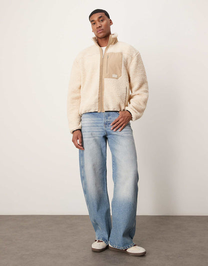 Oversized Boxy Zip Through Jacket With Contrast Pocket