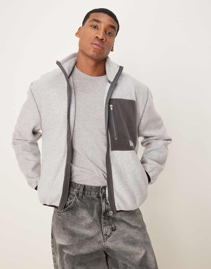 Oversized Boxy Zip Through Jacket With Contrast Pocket