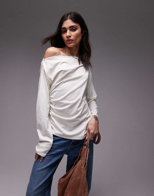 Asymmetrical Slash Neck Long Sleeve Top