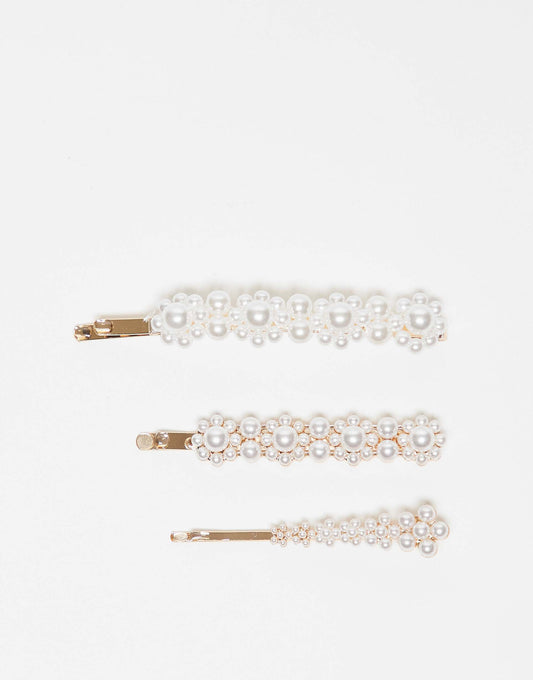 Pack Of 3 Faux Pearl Hair Slides