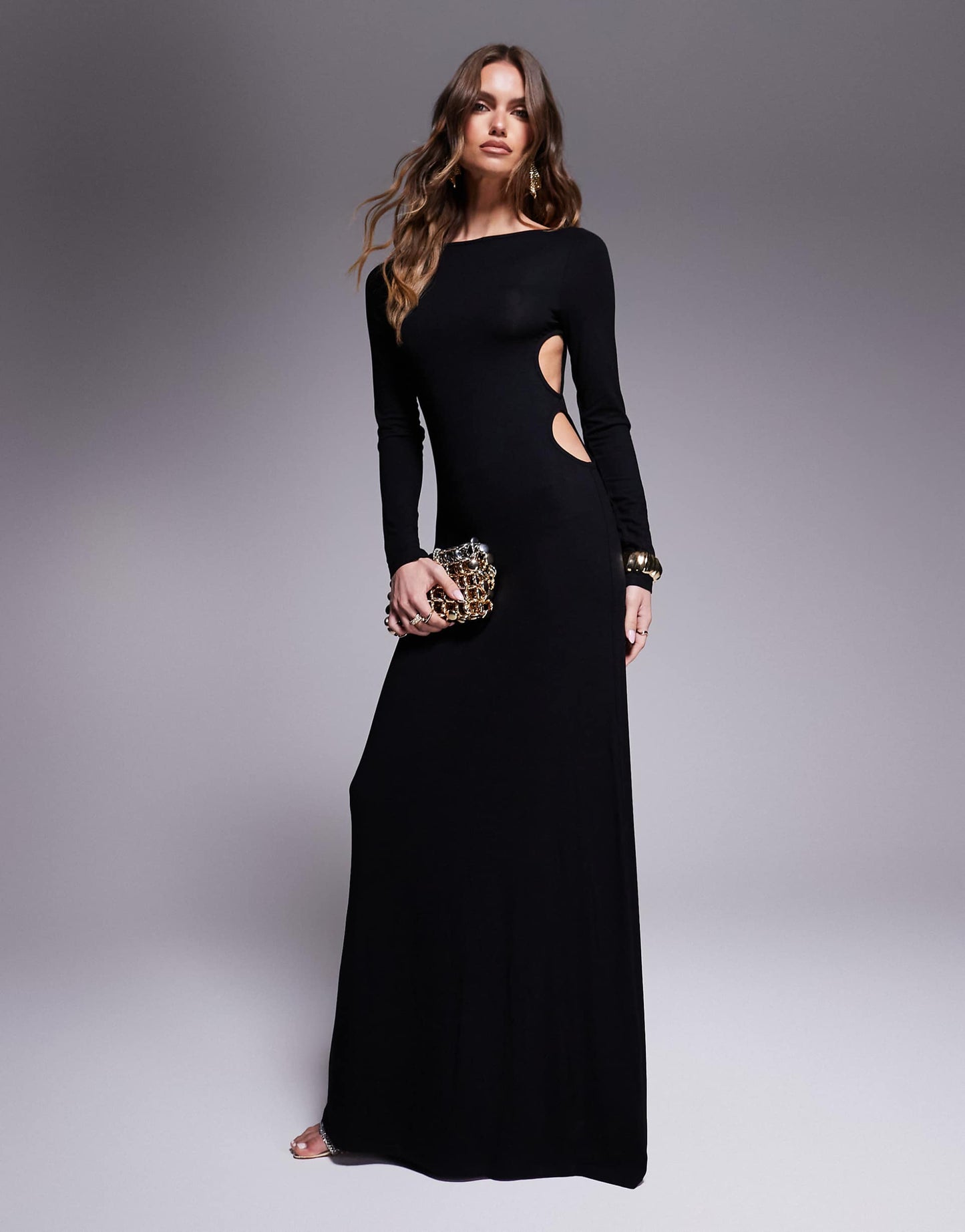 Long Sleeve Maxi Dress With Side Circle Cut Out Details