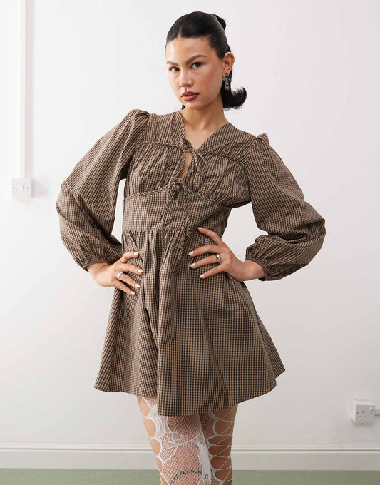 Mini Smock Dress With Tie Front